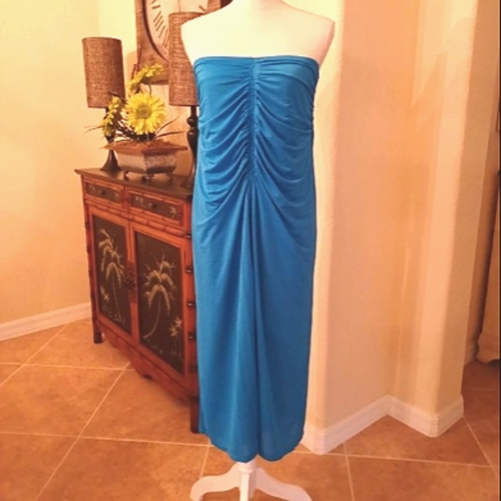 House of Harlow 1960 Strapless Ruched Maxi Dress in Bright Blue